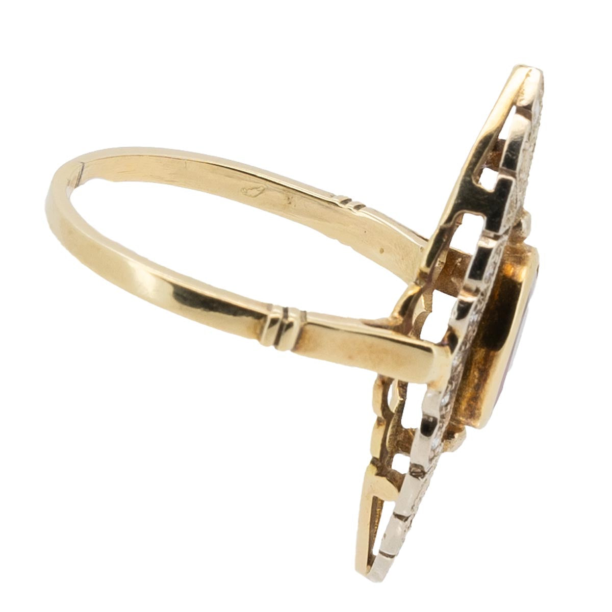 1031 Antiker, goldener „Wiener-Schmäh“-Ring mit Diamanten & Turmalin, Art Déco um 1930