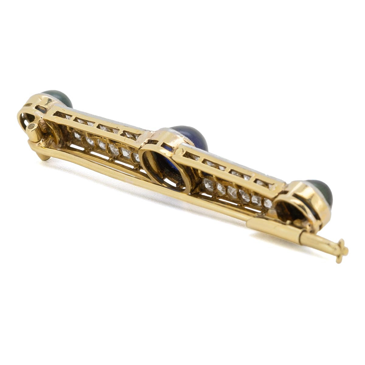 1032 Antike Platin Stabbrosche aus der Art-Deco-Zeit um 1930 mit Saphir und Diamanten