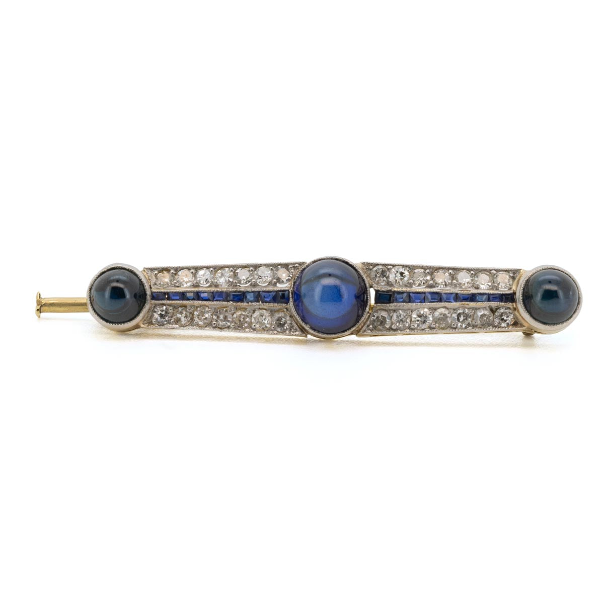 1032 Antike Platin Stabbrosche aus der Art-Deco-Zeit um 1930 mit Saphir und Diamanten