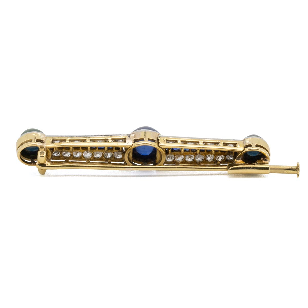 1032 Antike Platin Stabbrosche aus der Art-Deco-Zeit um 1930 mit Saphir und Diamanten
