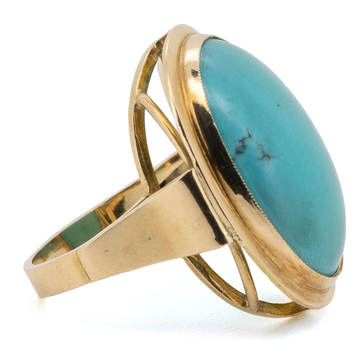 1034 antiker Vintage Statement Ring um 1970 mit großem Türkis