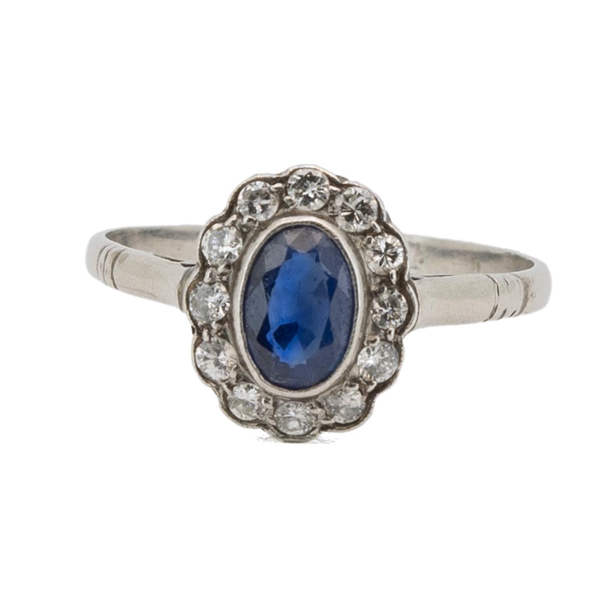 1039 Antiker Saphir-Diamant-Ring, Art Déco um 1930