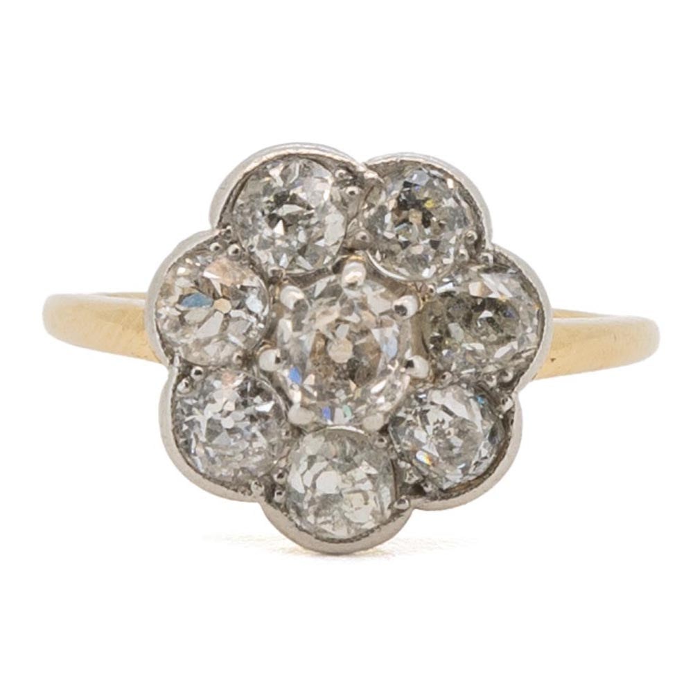 1050 antiker Platin-Gold-Diamantring im Jugendstil um 1900