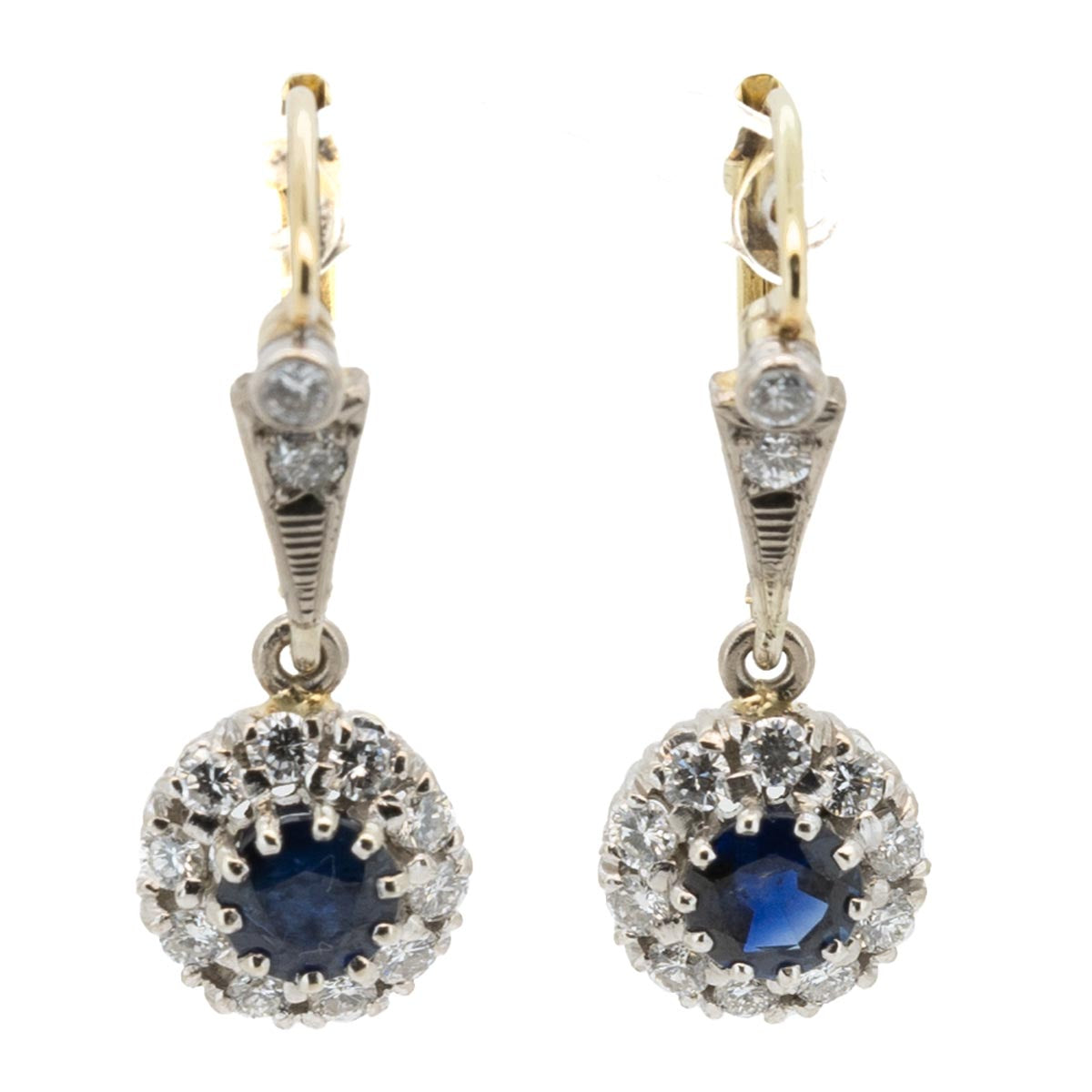 1067 antike Platin-Ohrringe mit DIamanten und Saphiren um 1940