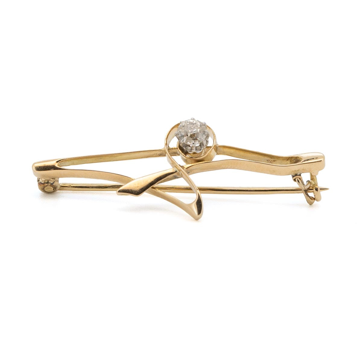 1068 antike Goldbrosche mit DIamanten um 1900