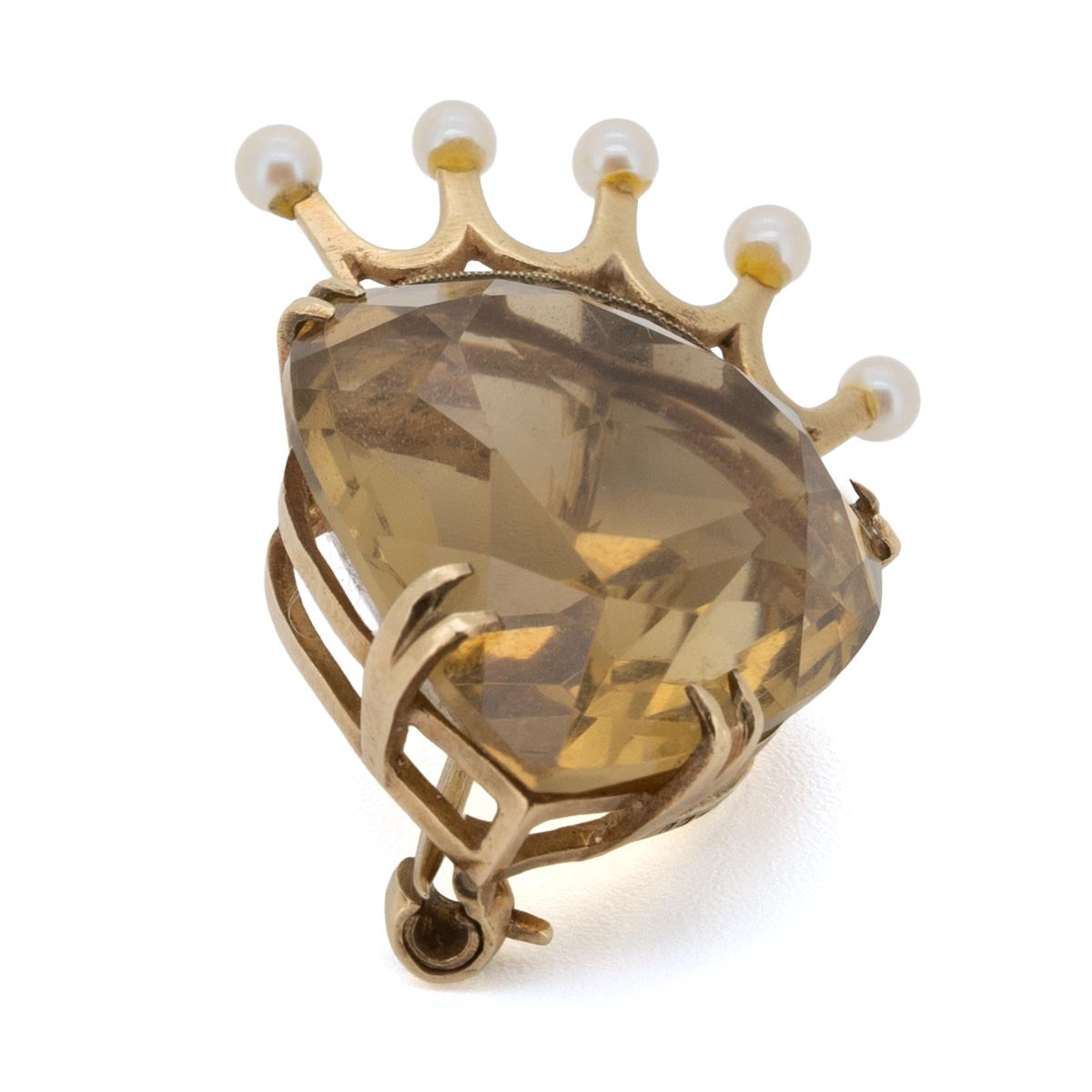 1073 antike Ritterkrone-Brosche aus Gold und Naturperlen im Jugendstil