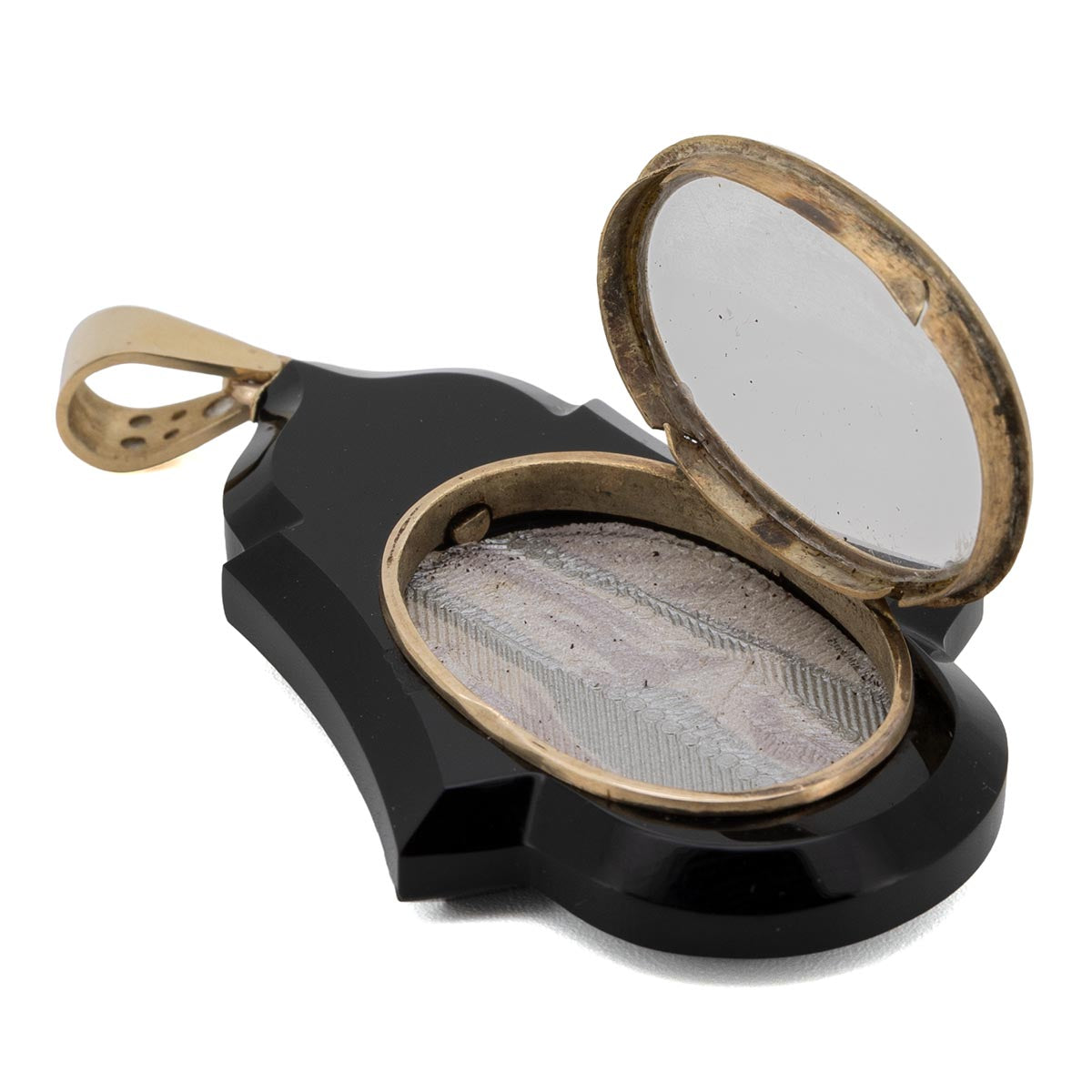 1081 antiker schwarzer Achat-Anhänger mit Diamanten um 1910