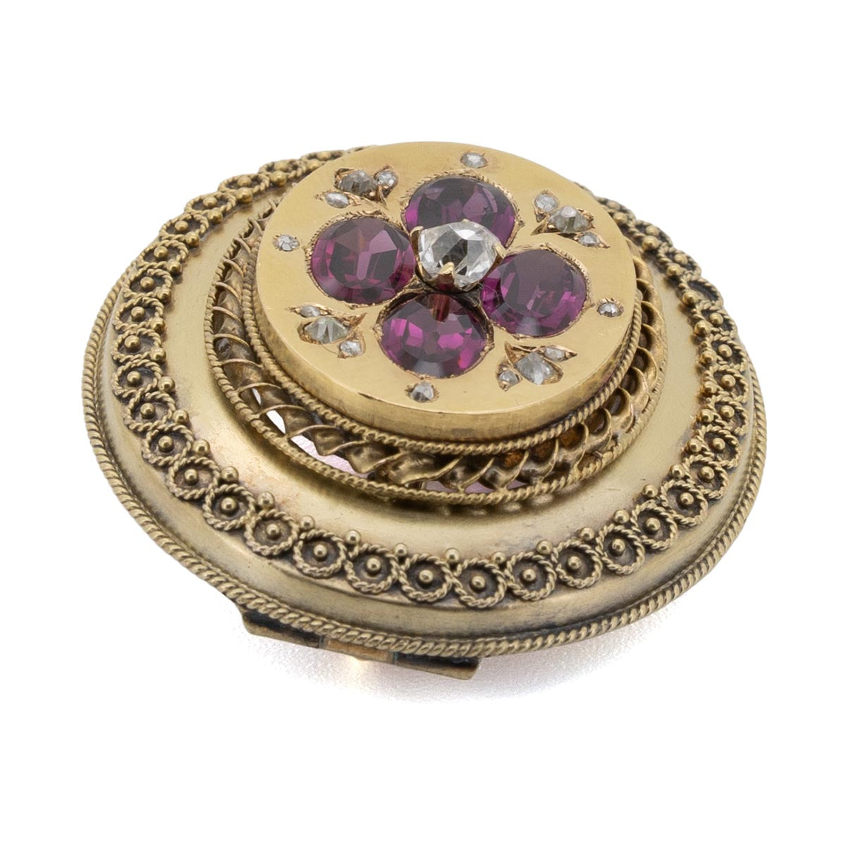 1086 antike Gold-Blumenbrosche mit Tutmalinen und Diamanten um 1840