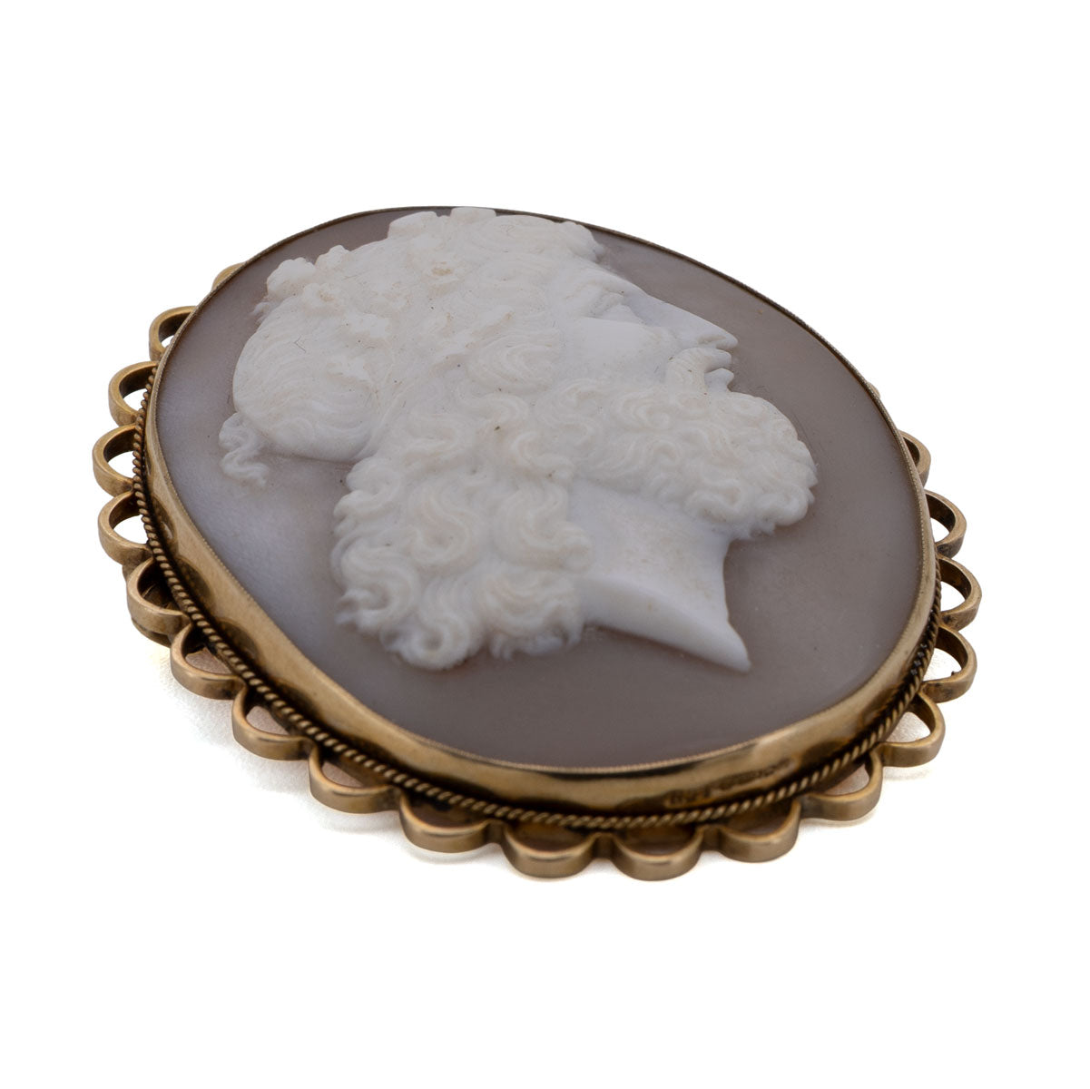 1099 Antike Kamee-Brosche „Zeus“ – Muschel-Kamee in 585 Gold um 1900, Italien