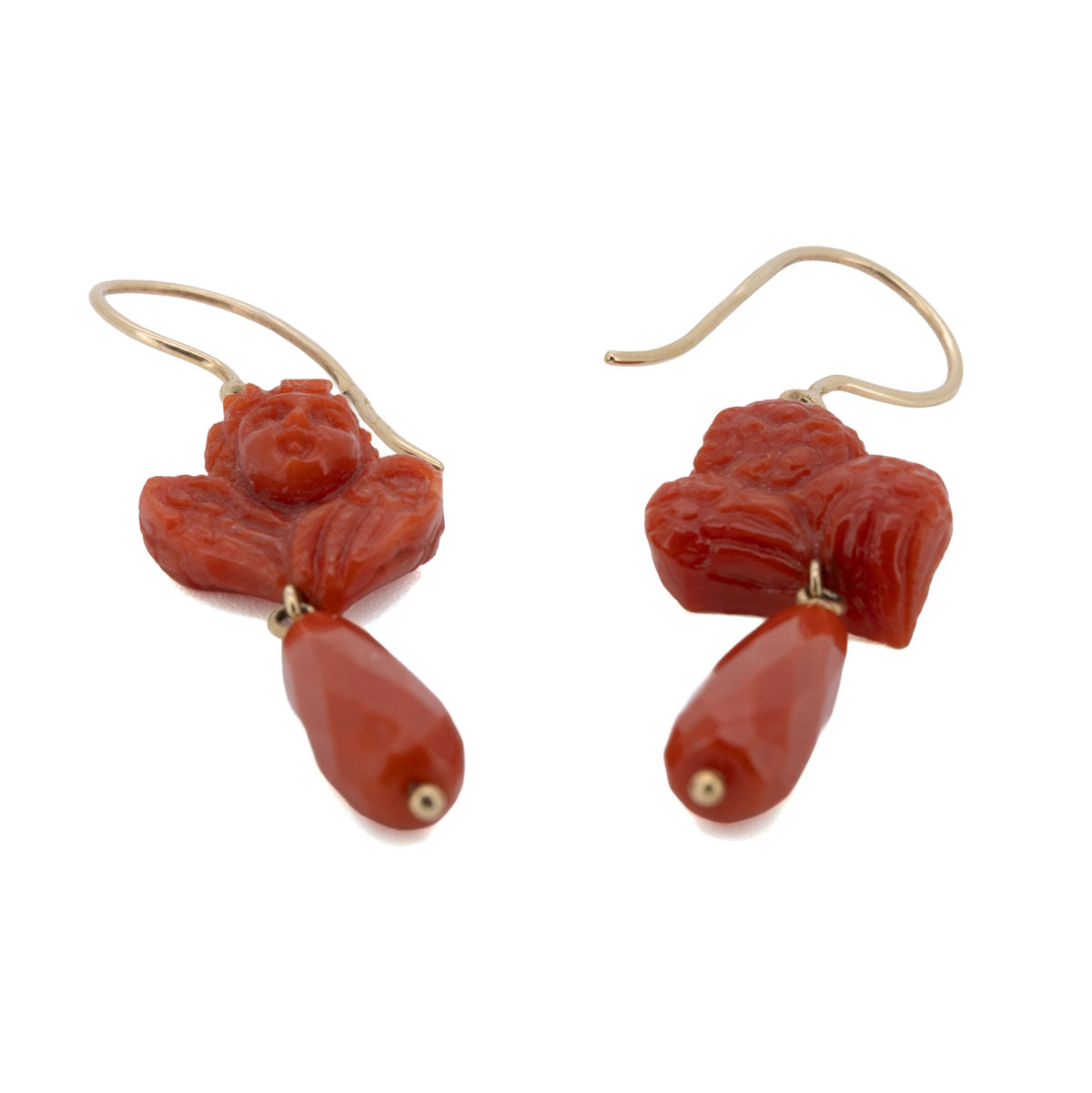 1107 – Handgeschnittene Sardegna-Korallen-Ohrringe – 585 Gelbgold, Italien um 1840