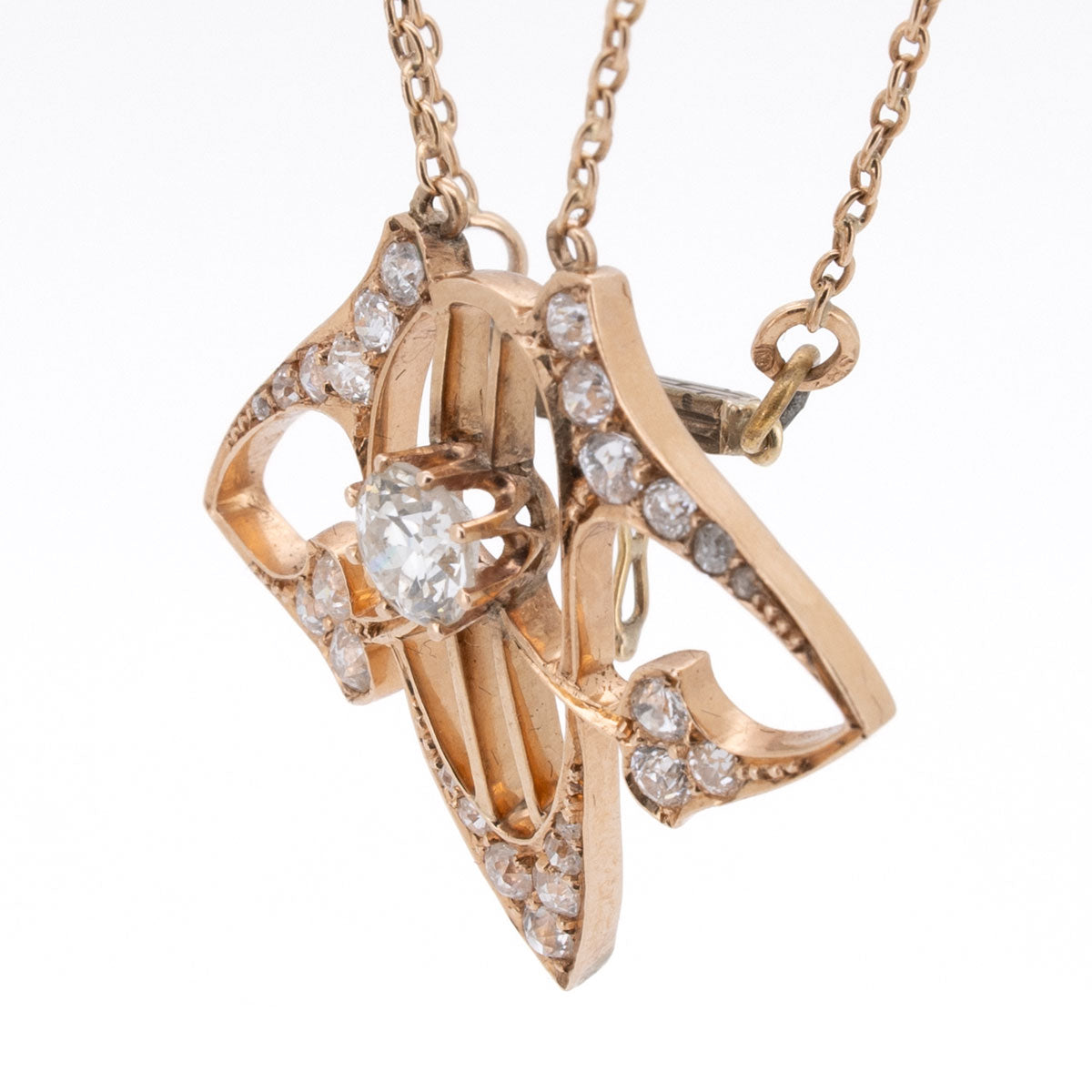 1109 – Original Art-Deco-Collier mit Diamanten im Alt-Schliff – Roségold um 1930