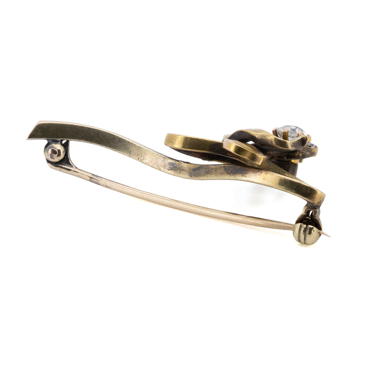 1116 – Jugendstil-Stabbrosche mit Alt-Schliff-Diamanten – 585 Gelbgold, um 1900