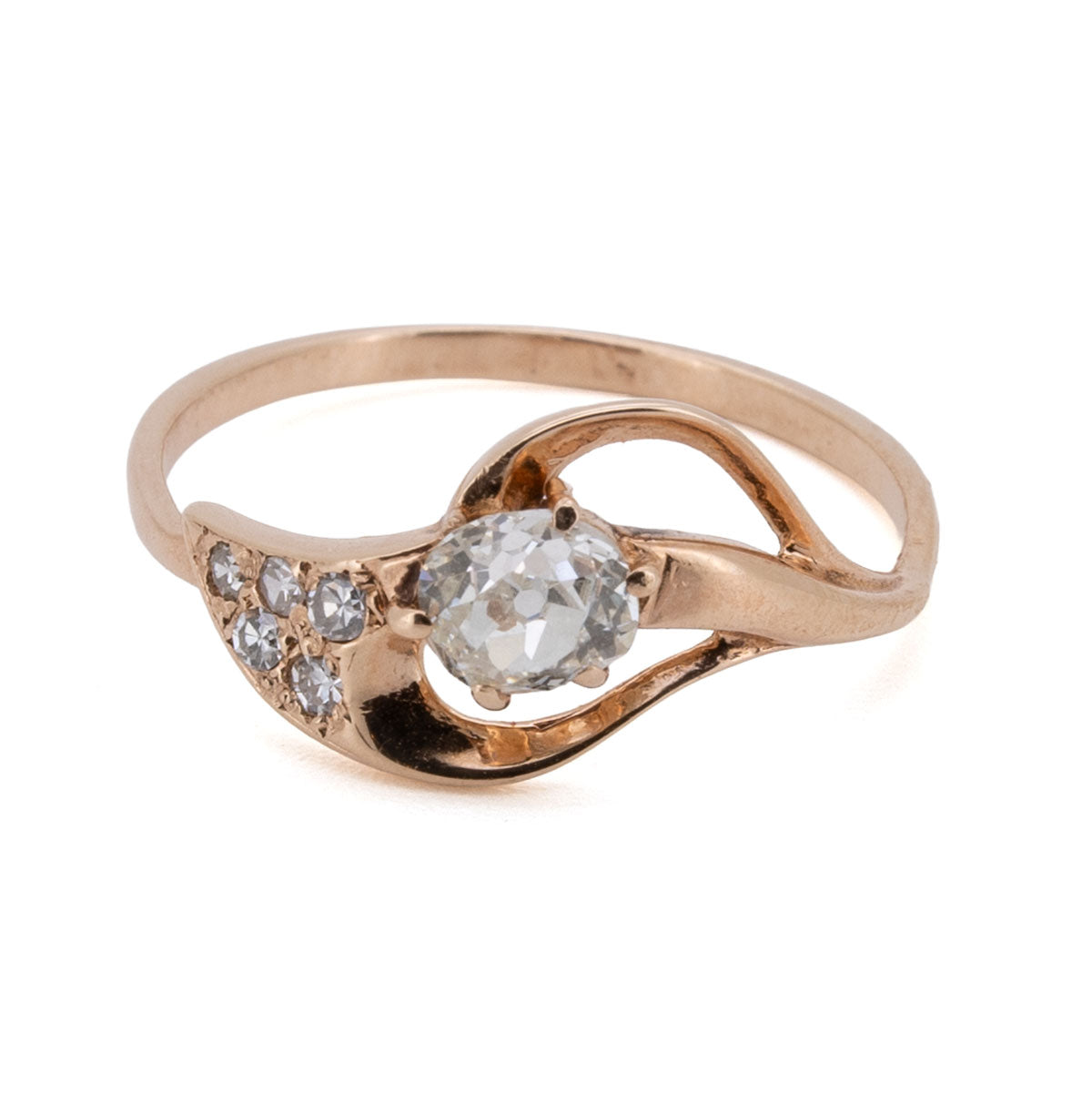 1120 – Jugendstil-Ring mit Diamanten – 585 Roségold, um 1900
