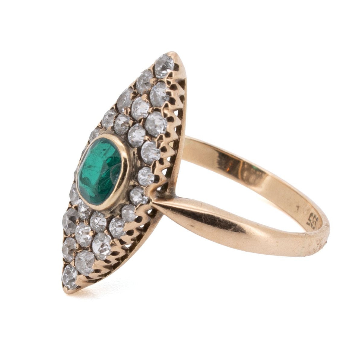 1126 Antiker Jugendstil-Ring um 1900 in 585er Roségold mit Smaragd & Diamanten (VS–SI). Original Seewald Antikschmuck – edel, zeitlos & authentisch.