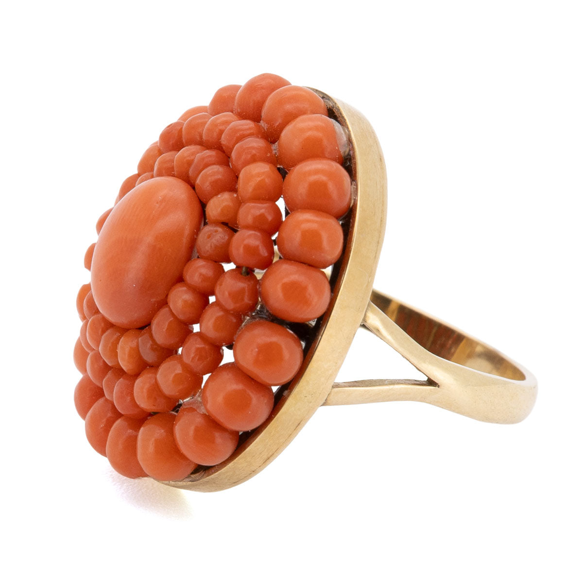 1127 – Lachs Korallen Ring aus 585 Gelbgold – Italien, um 1880