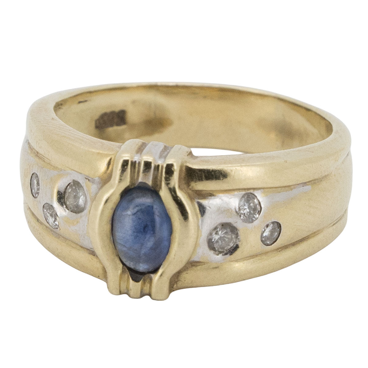 1189 – Vintage Herrenring aus 585 Gelb- und Weißgold mit Saphir und Diamanten – um 2000