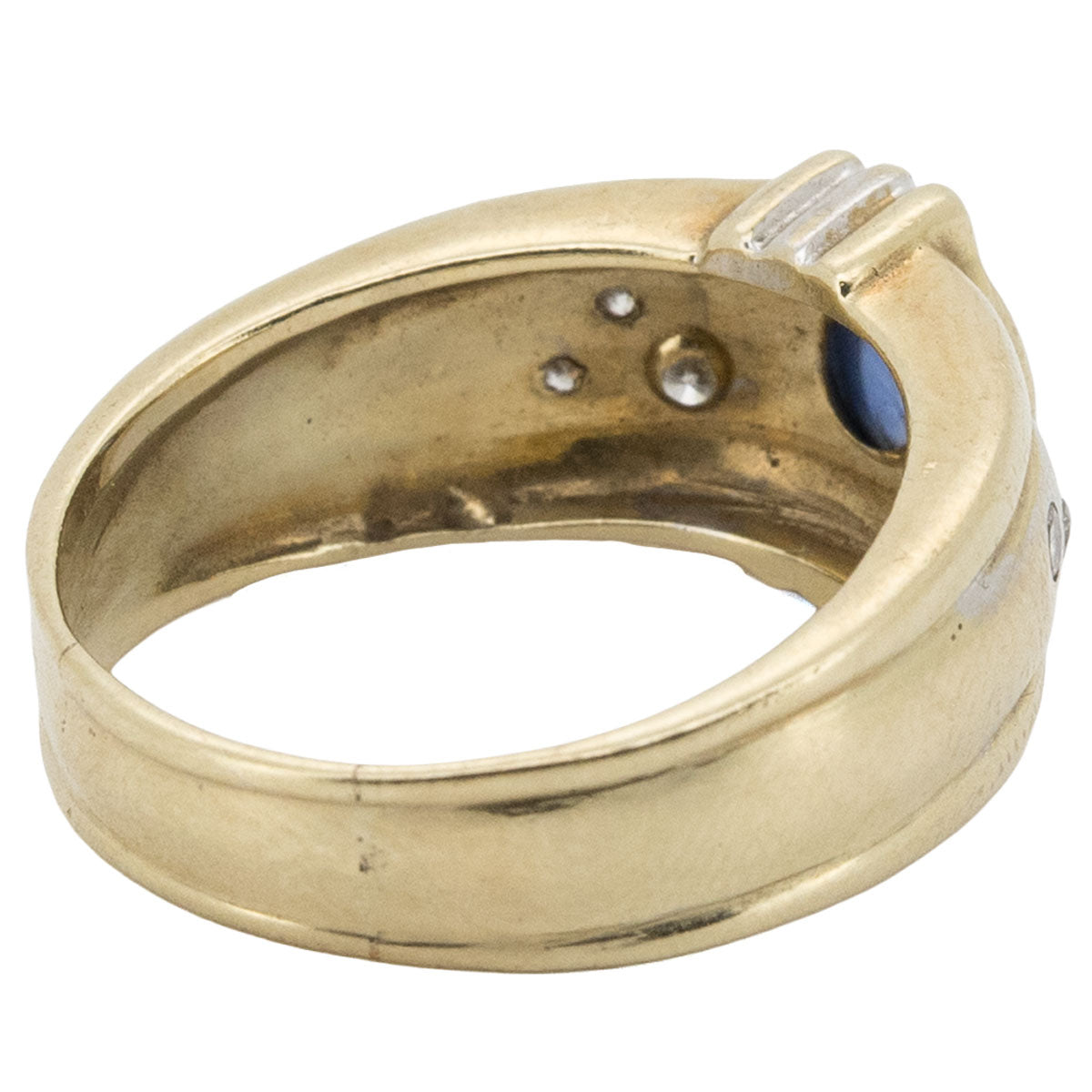 1189 – Vintage Herrenring aus 585 Gelb- und Weißgold mit Saphir und Diamanten – um 2000