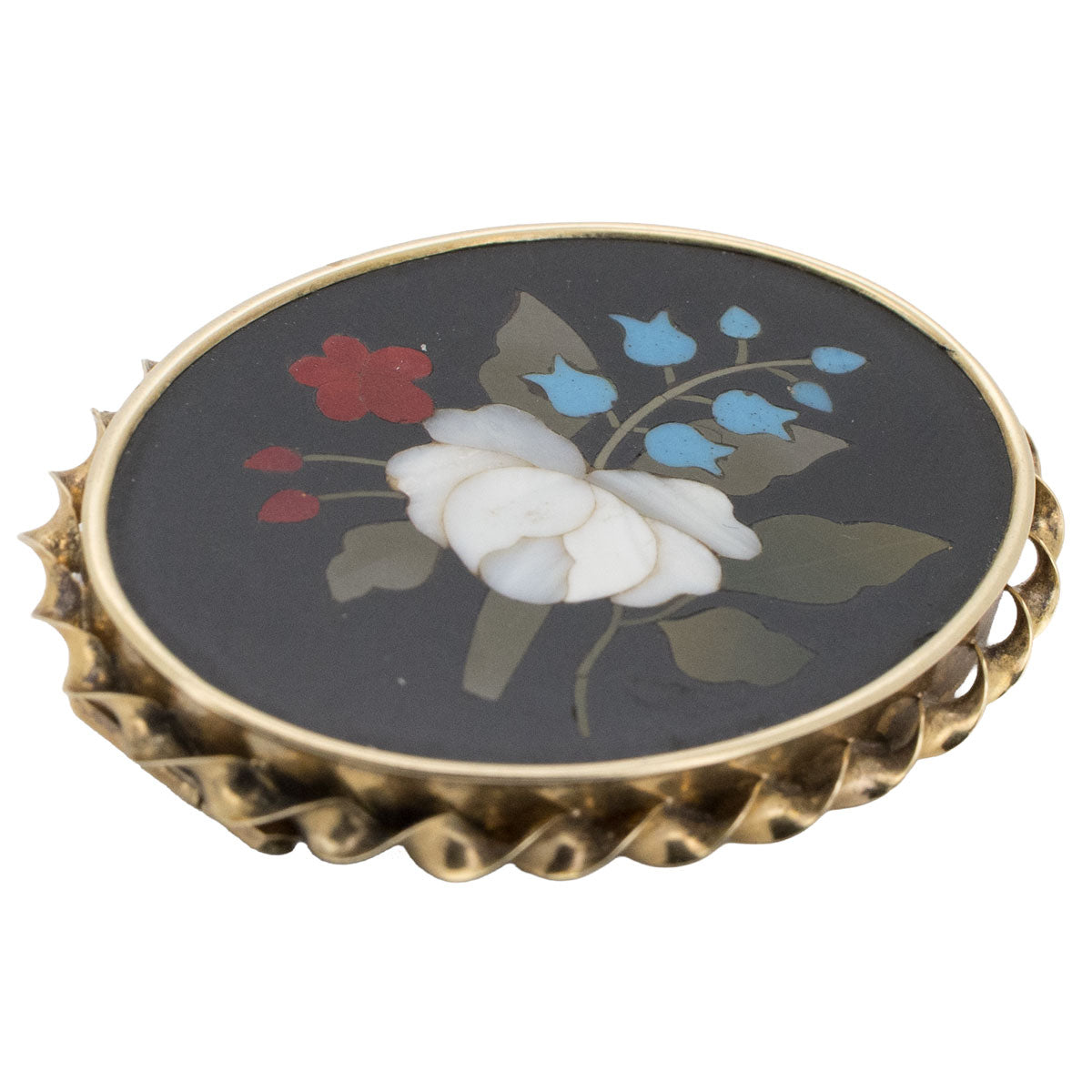 1194 – Antike Pietra-Dura Brosche aus 750 Gelbgold – Florenz, um 1890