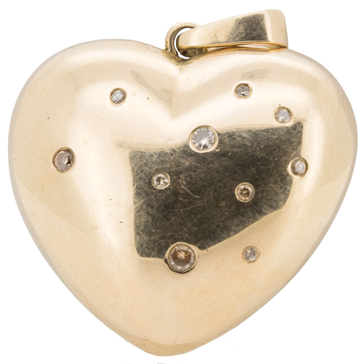 1196 – Massiver Herzanhänger aus 585 Roségold mit Diamanten im Brillantschliff – um 1980