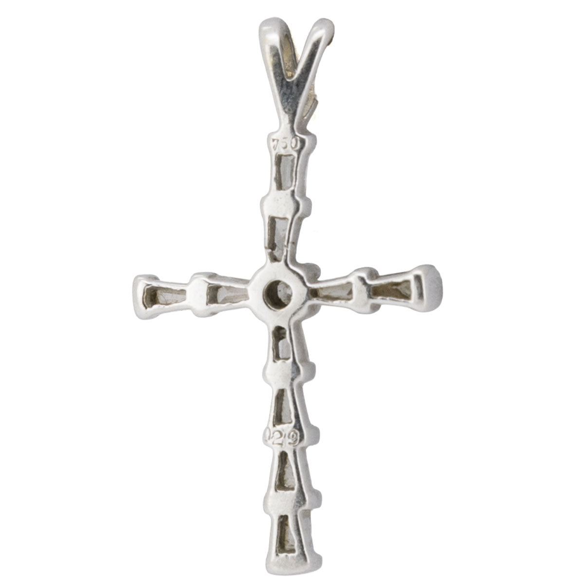 1205 – Vintage Kreuzanhänger mit Baguette- und Brillantschliff-Diamanten aus 750 Weißgold