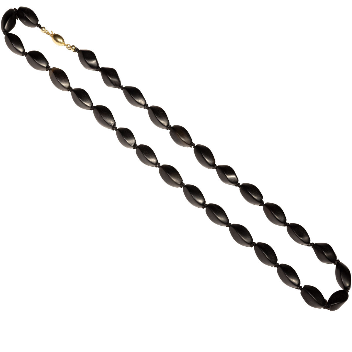 1206 – Schwarze Halskette mit Goldverschluss aus Jet und 585 Gelbgold – um 1940