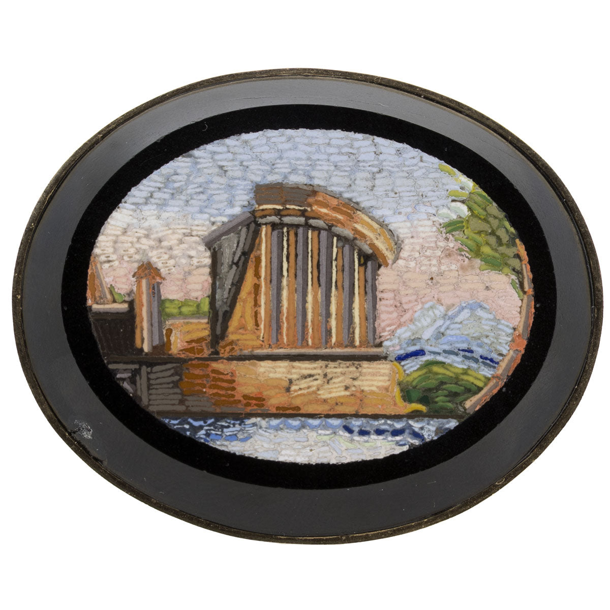 1211 – Antike Mikromosaik-Brosche mit Darstellung des Tempio di Vesta in Rom aus 585 Gelbgold – um 1900