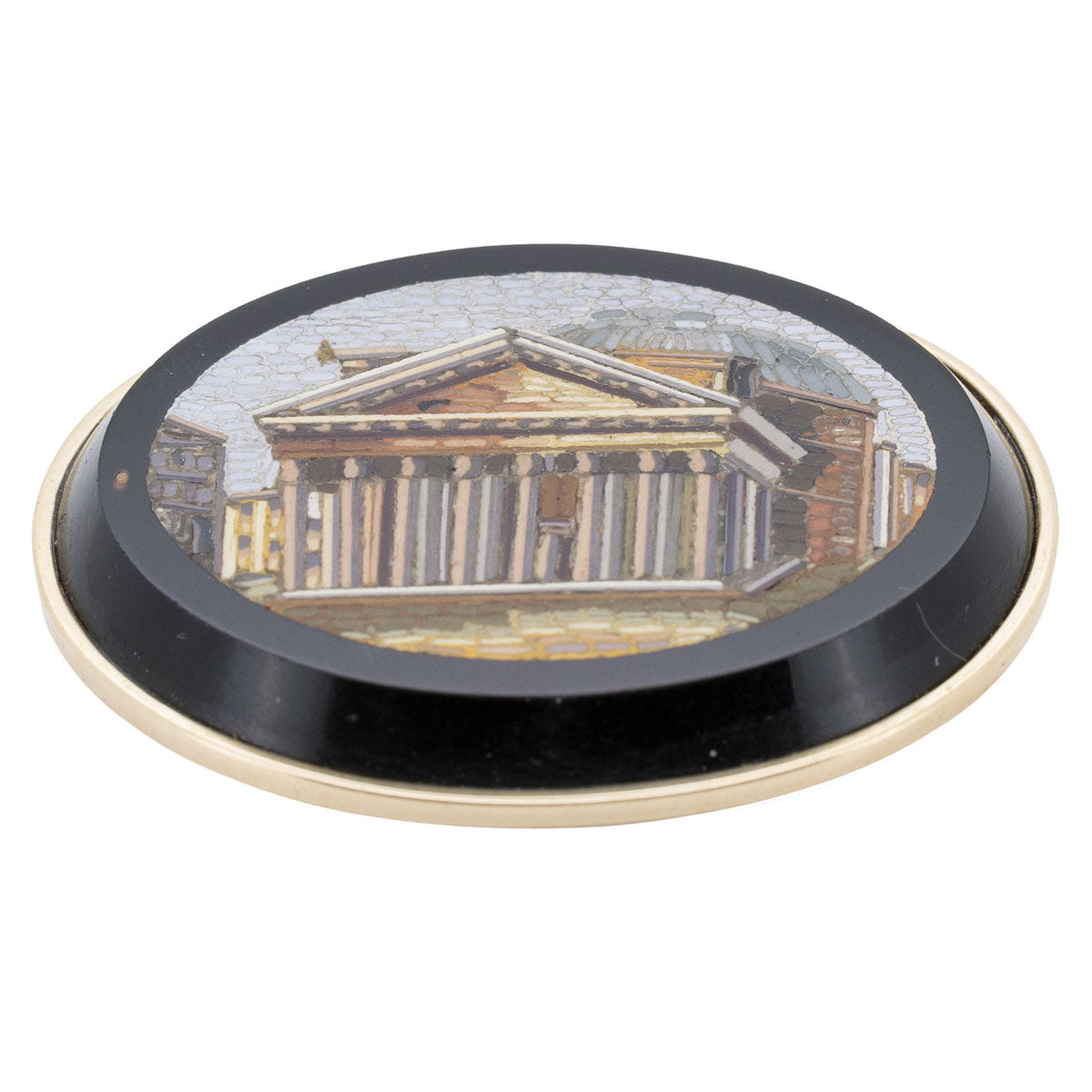 1212 – Antike Mikromosaik-Brosche mit Darstellung des Pantheon in Rom aus 585 Gelbgold – um 1900