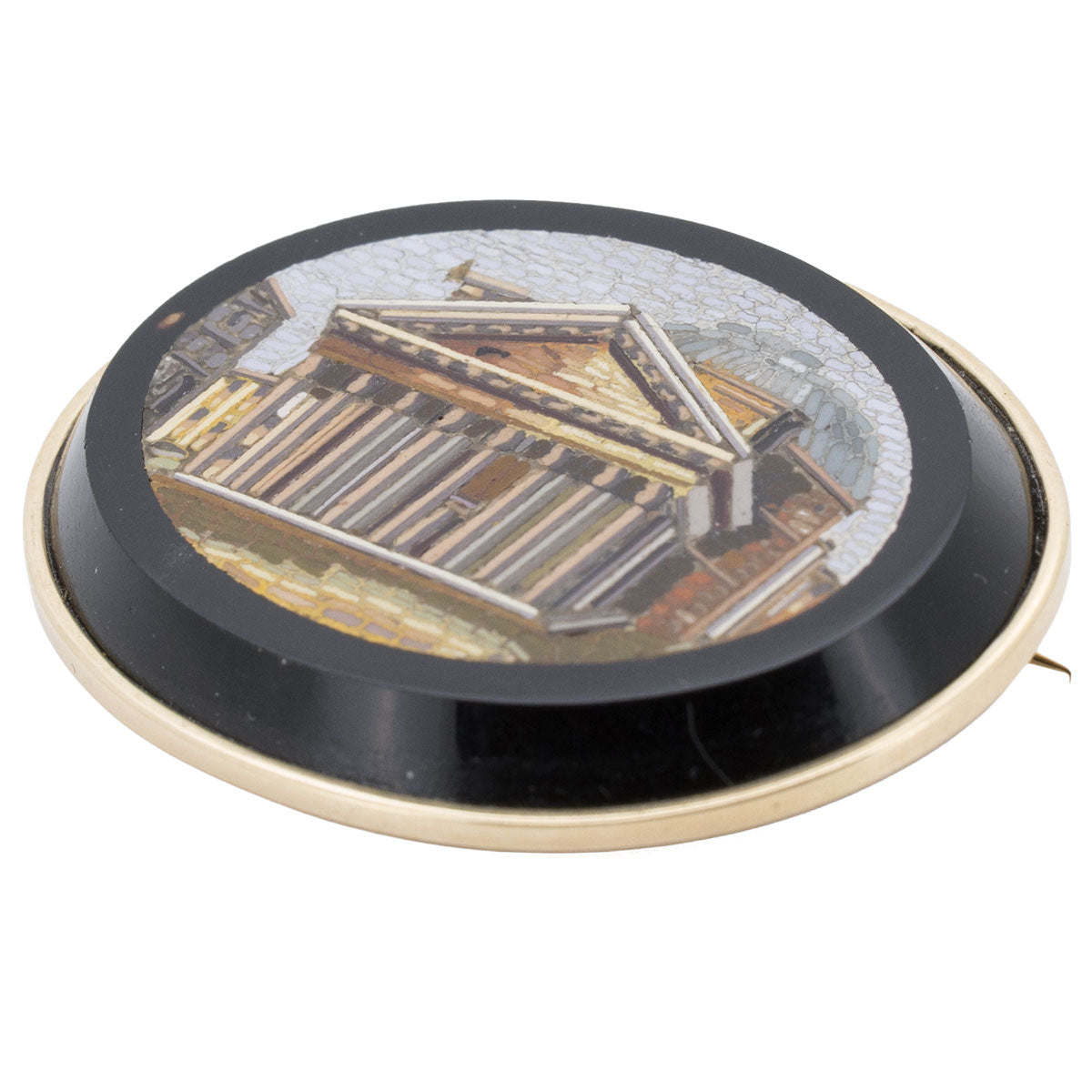 1212 – Antike Mikromosaik-Brosche mit Darstellung des Pantheon in Rom aus 585 Gelbgold – um 1900