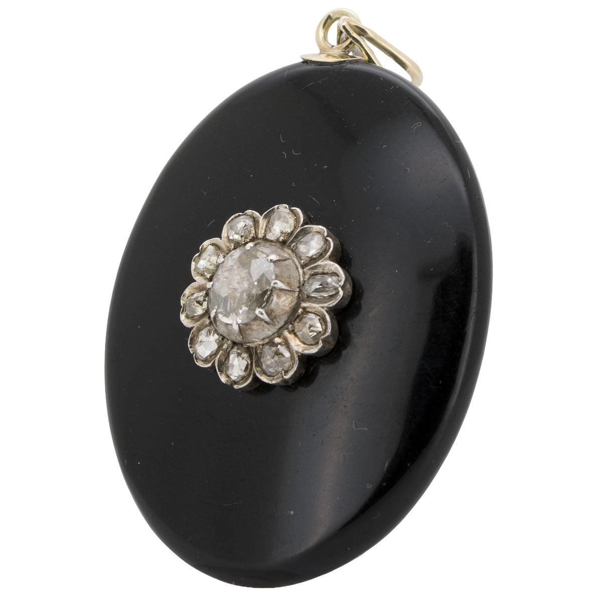 1216 – Antikes Onyx Diamant Medaillon aus Gold und Silber – Viktorianisch – um 1840