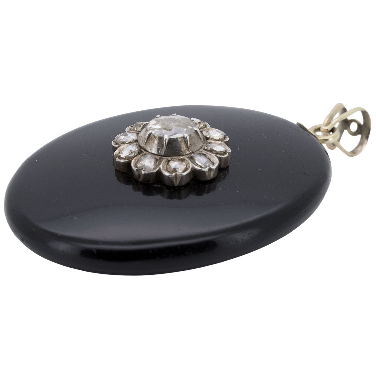 1216 – Antikes Onyx Diamant Medaillon aus Gold und Silber – Viktorianisch – um 1840