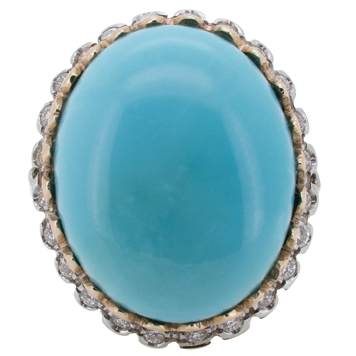1223 – Vintage Ring mit persischem Türkis und Diamant aus 750 Gelbgold – um 1980