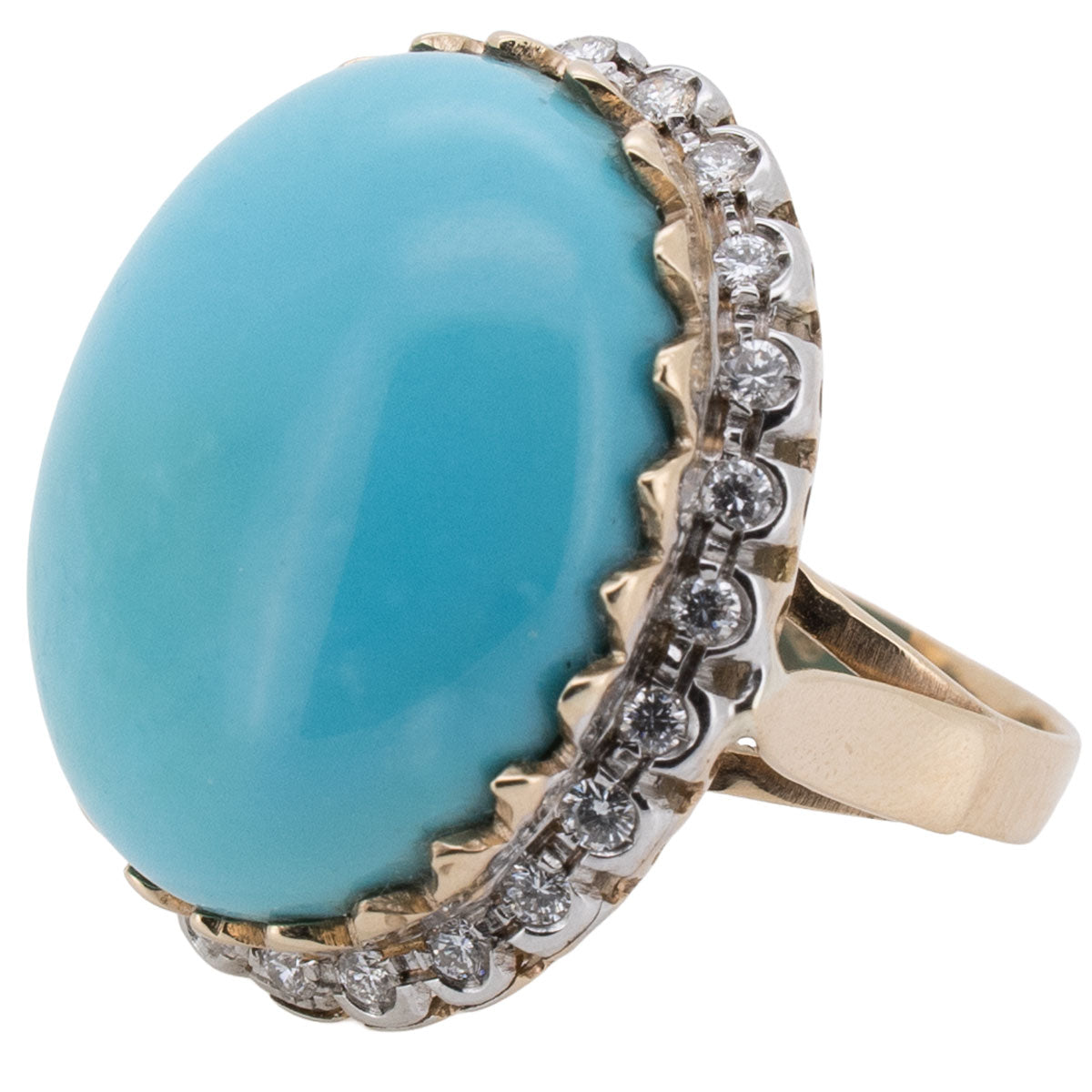 1223 – Vintage Ring mit persischem Türkis und Diamant aus 750 Gelbgold – um 1980