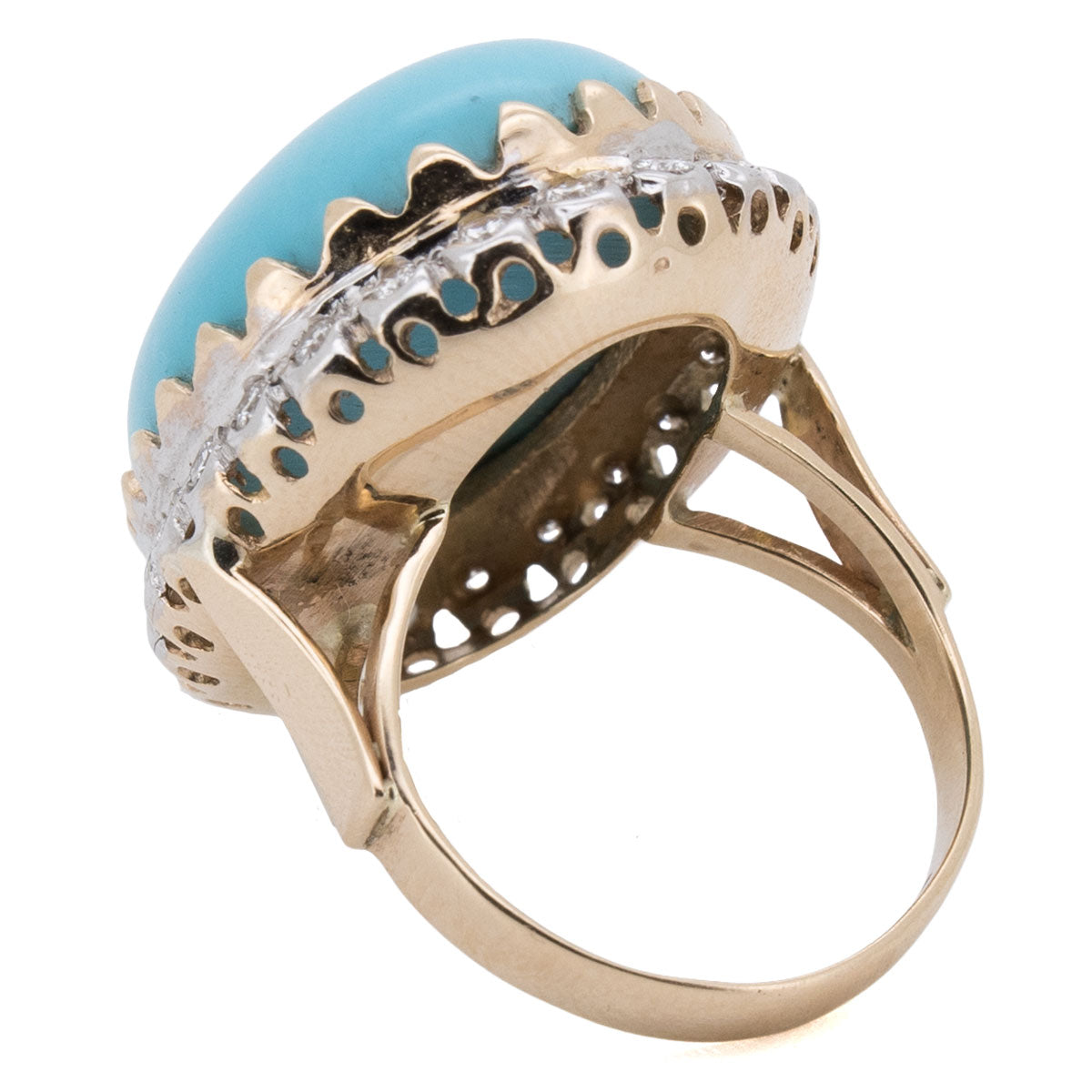 1223 – Vintage Ring mit persischem Türkis und Diamant aus 750 Gelbgold – um 1980