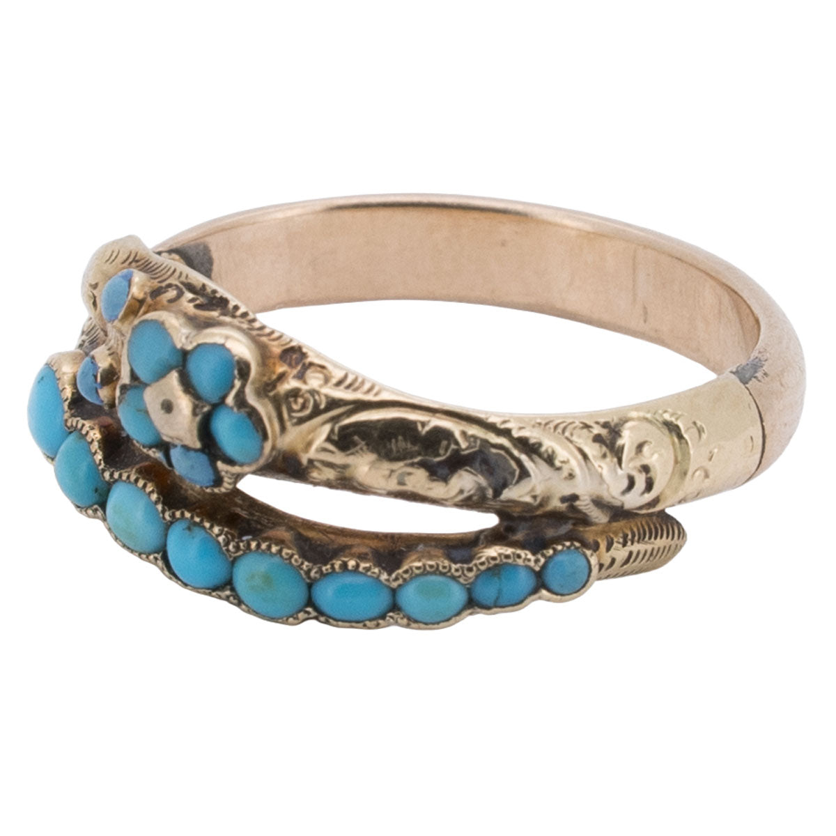 1224 – Antiker viktorianischer Schlangenring mit persischem Türkis aus 585 Gelbgold – um 1860