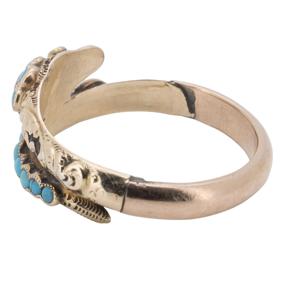 1224 – Antiker viktorianischer Schlangenring mit persischem Türkis aus 585 Gelbgold – um 1860