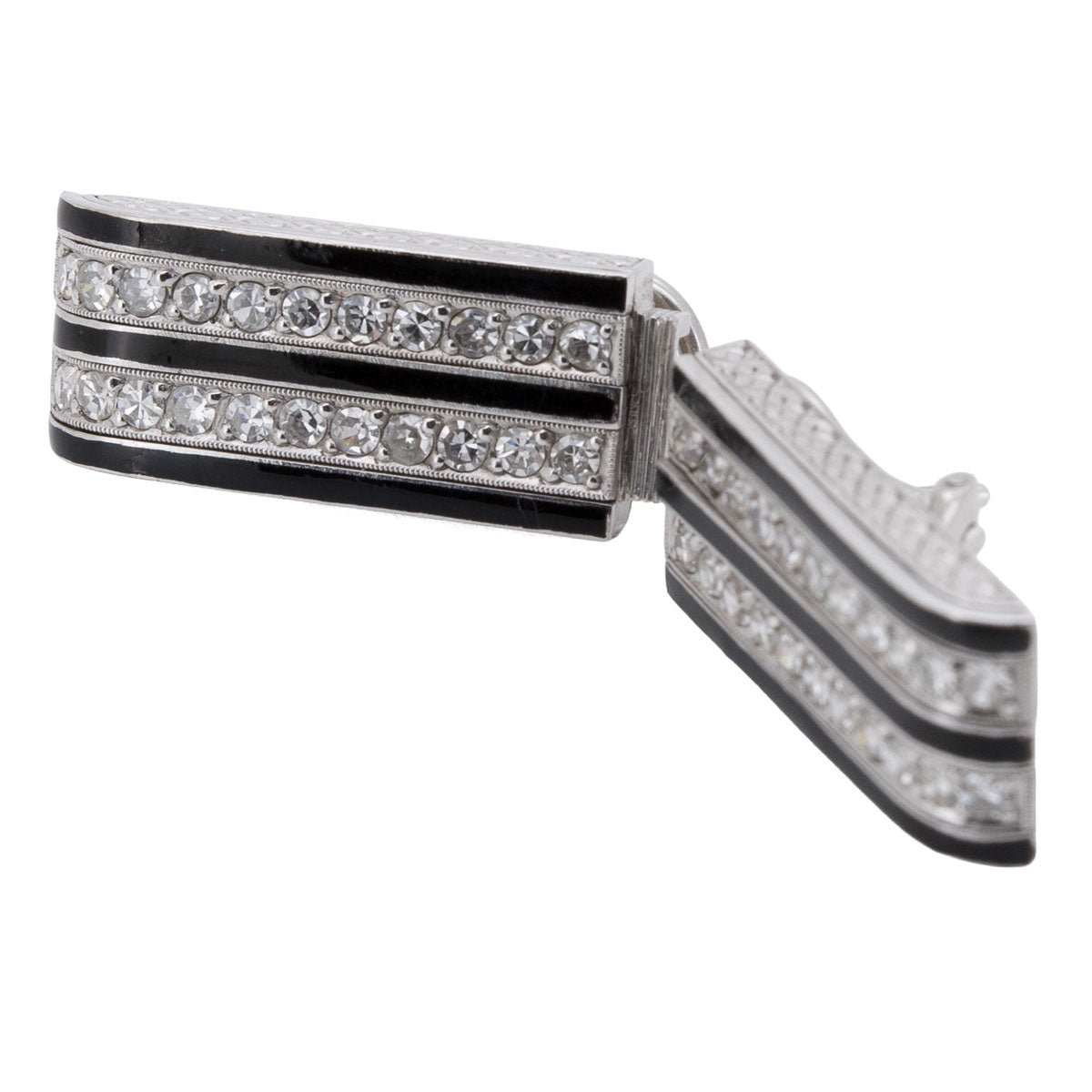 1225 – Antike Art Deco Ohrringe mit schwarzer Emaille und Diamanten aus Platin und Weißgold – um 1930