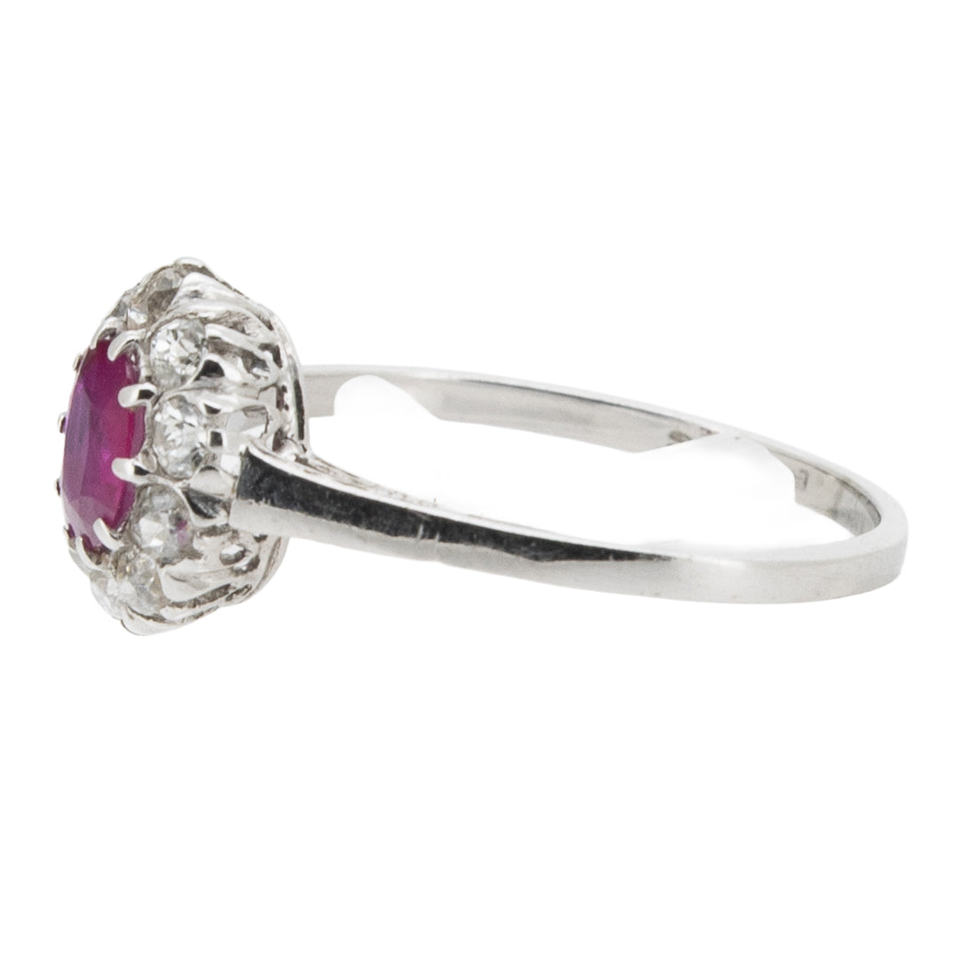 Art-Déco-Blümchen-Ring aus 585 Weißgold mit Rubin und Diamanten