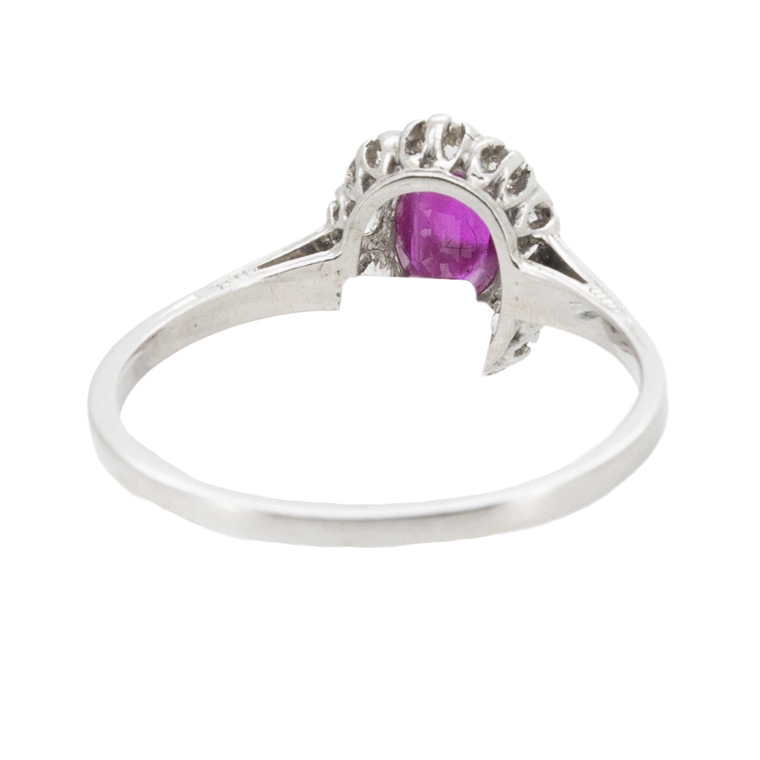 Art-Déco-Blümchen-Ring aus 585 Weißgold mit Rubin und Diamanten