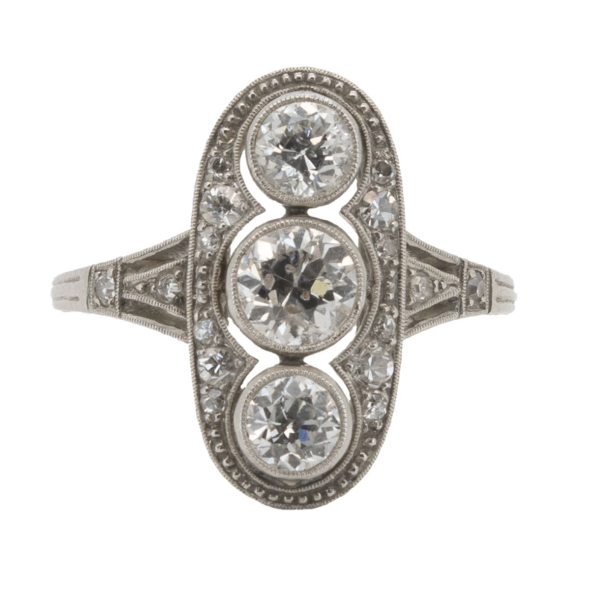 1016 Verlobungsring Art Déco Platin mit 19 Diamanten