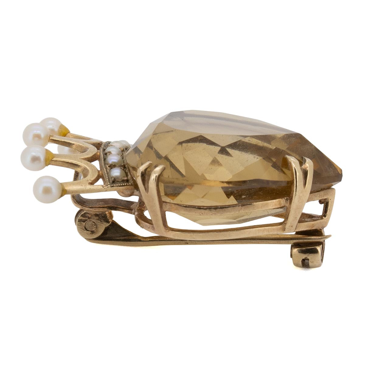 1073 antike Ritterkrone-Brosche aus Gold und Naturperlen im Jugendstil