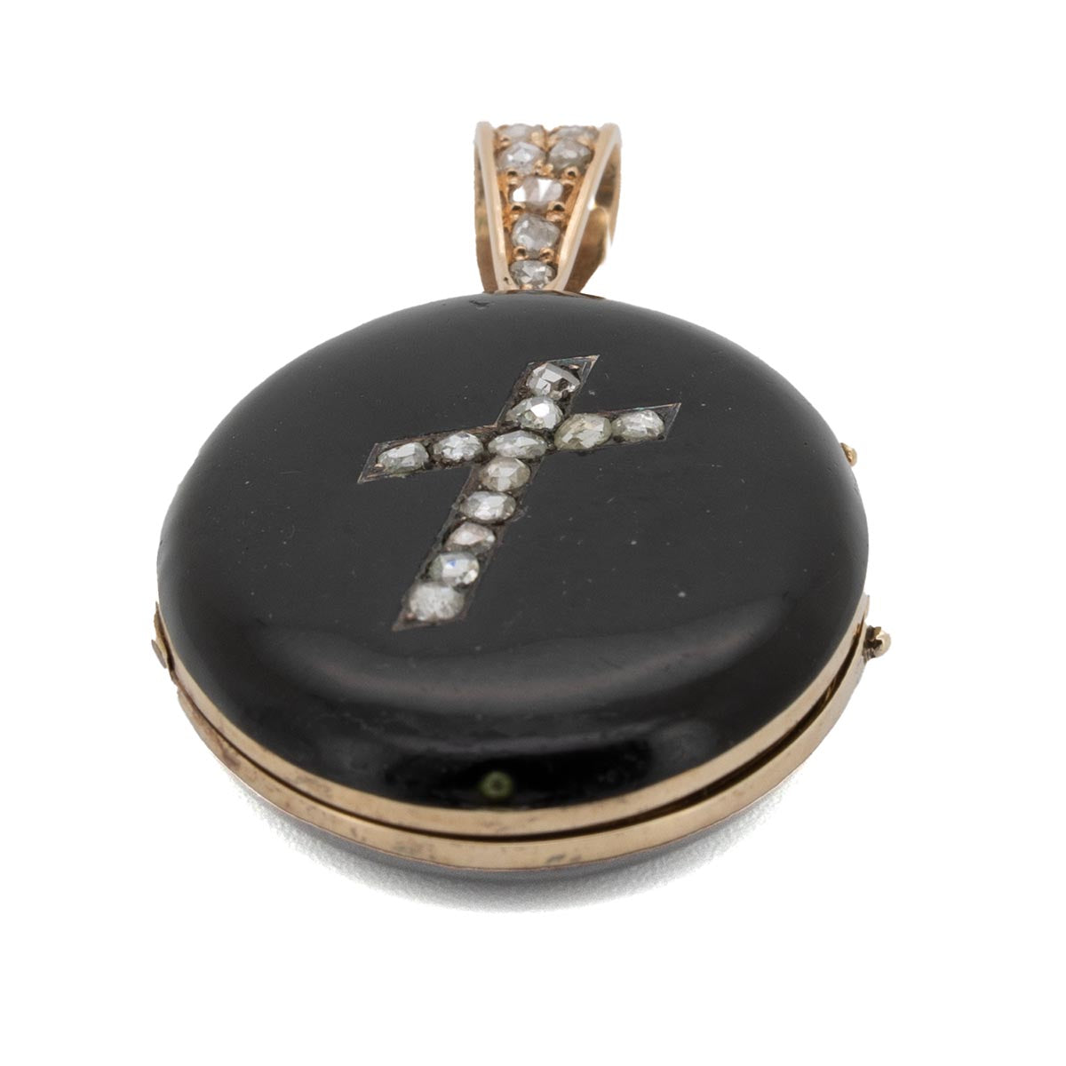 1075 antikes Emaillé-Gold-Medaillon mit Diamant-Kreuz im 18. Jahrhundert