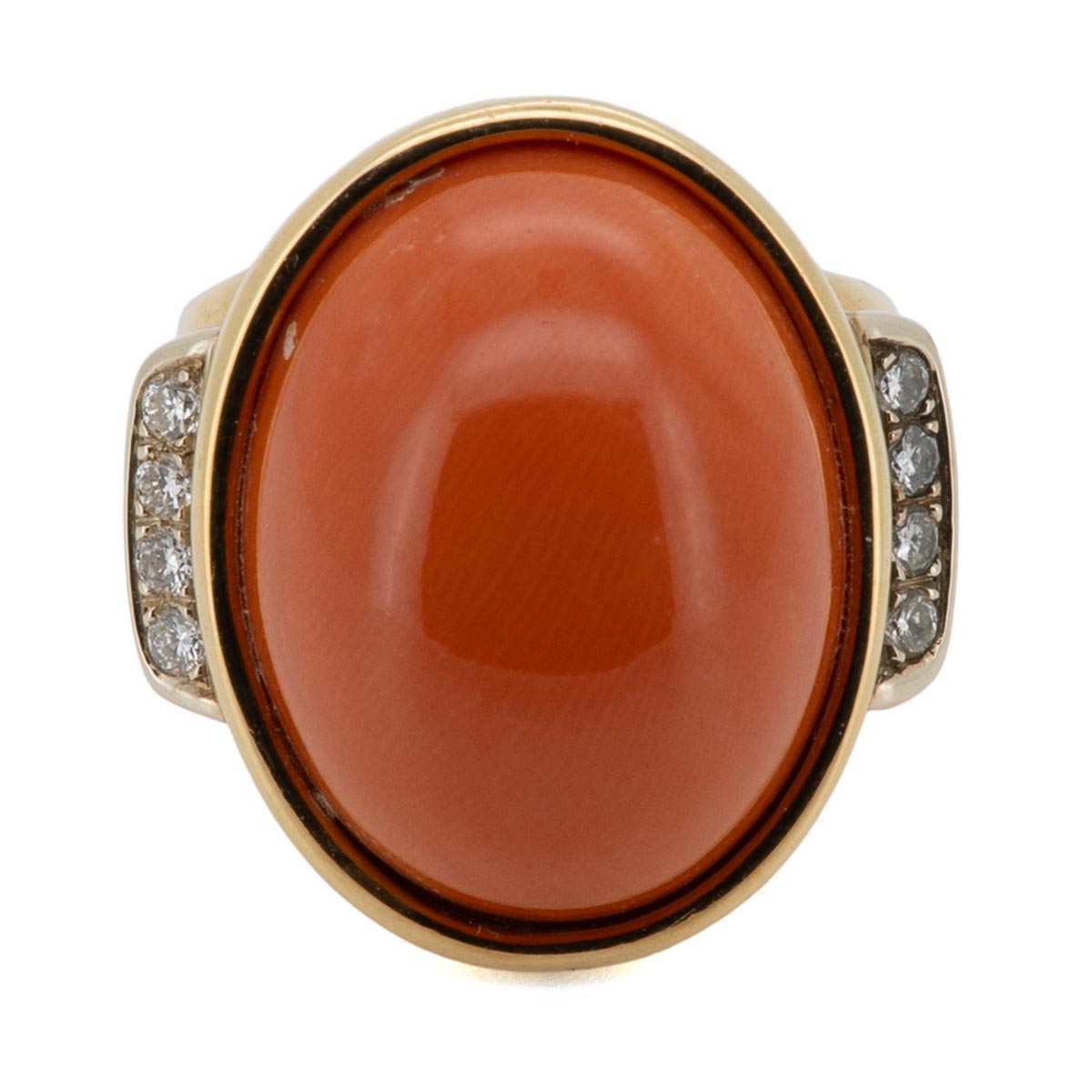 1080 antiker Vintage Korallen-Goldring mit Diamanten aus Italien
