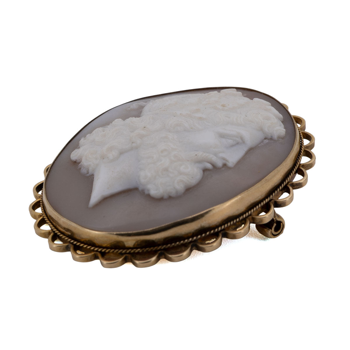 1099 Antike Kamee-Brosche „Zeus“ – Muschel-Kamee in 585 Gold um 1900, Italien
