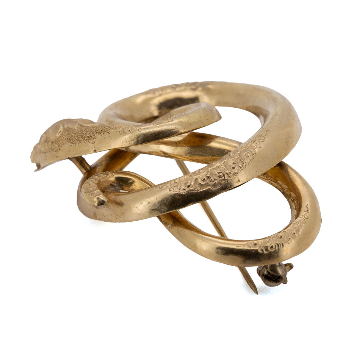 1102 – Große ausgefallene Schlangenbrosche mit Diamanten – 585 Gelbgold, Biedermeier um 1840