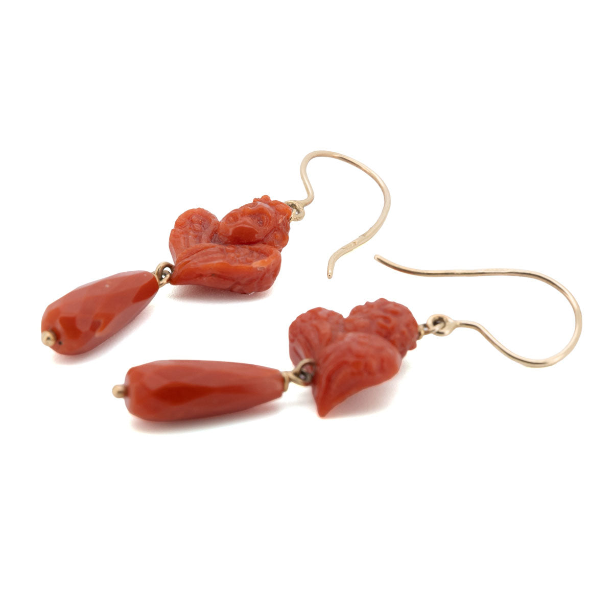 1107 – Handgeschnittene Sardegna-Korallen-Ohrringe – 585 Gelbgold, Italien um 1840