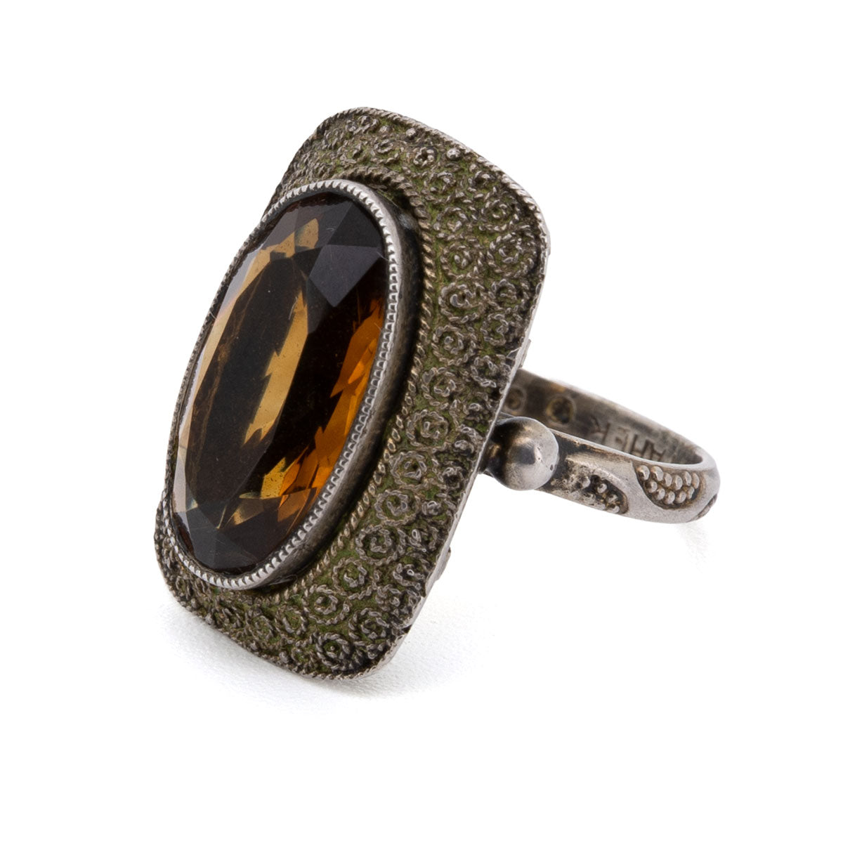 1110 – Original Theodor Fahrner Ring mit Citrin – 925 Silber, um 1950