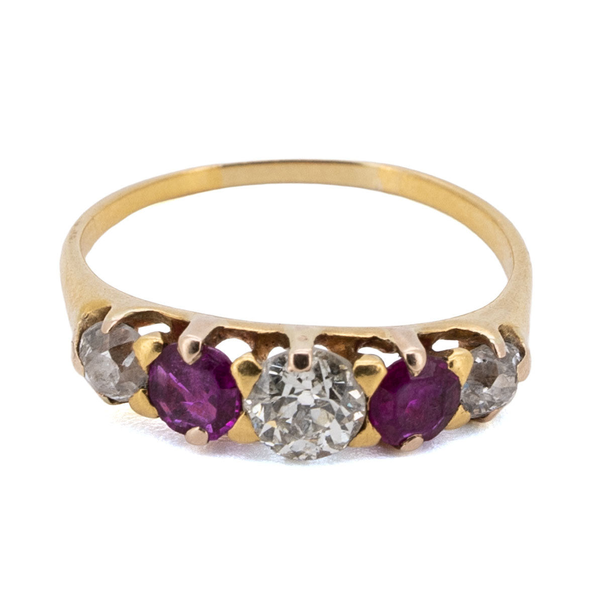 1128 – Jugendstil Rubin Diamant Ring aus 585 Gelbgold – um 1900