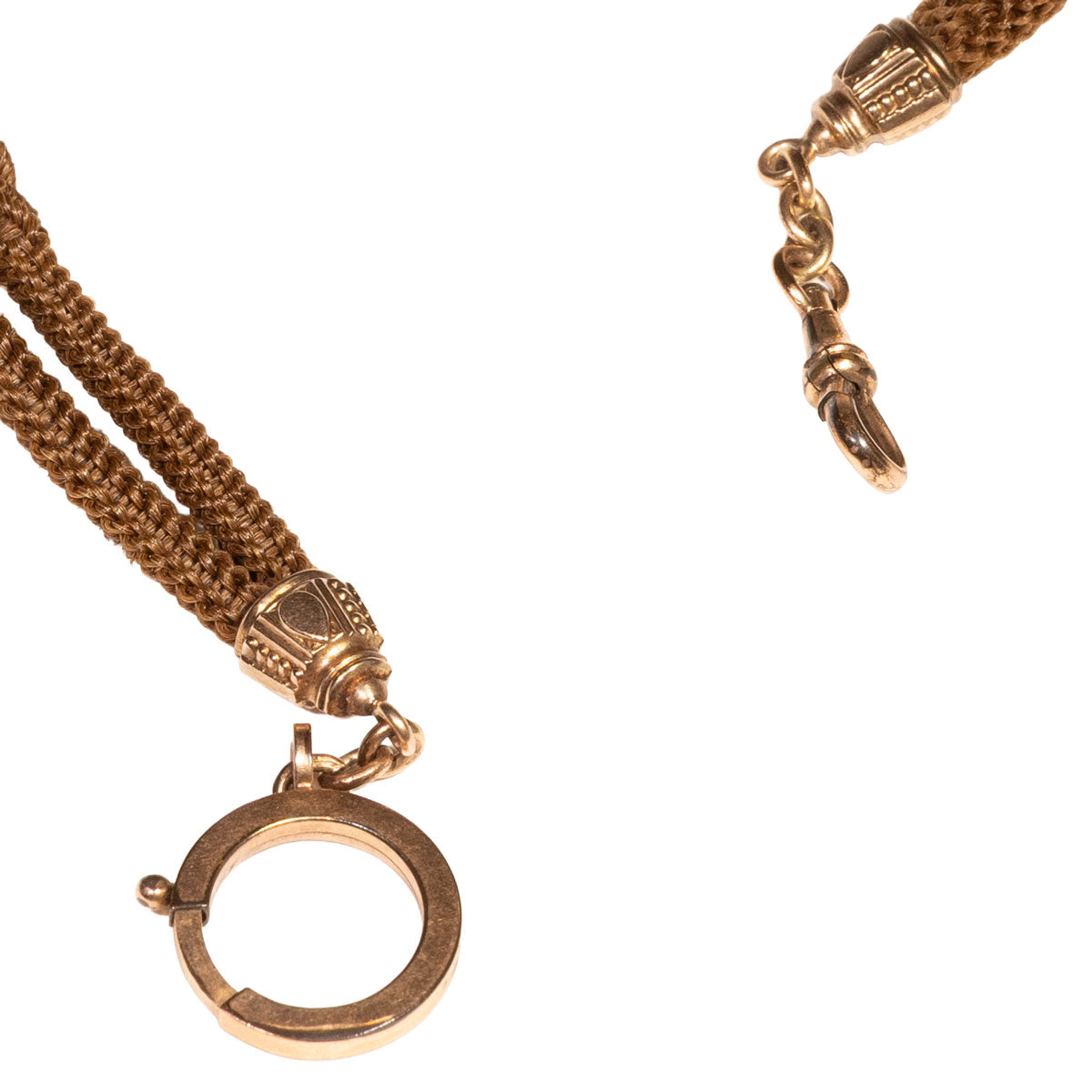 1172 – Biedermeier Uhrenkette aus geflochtenem Hechthaar – Tombak, um 1840