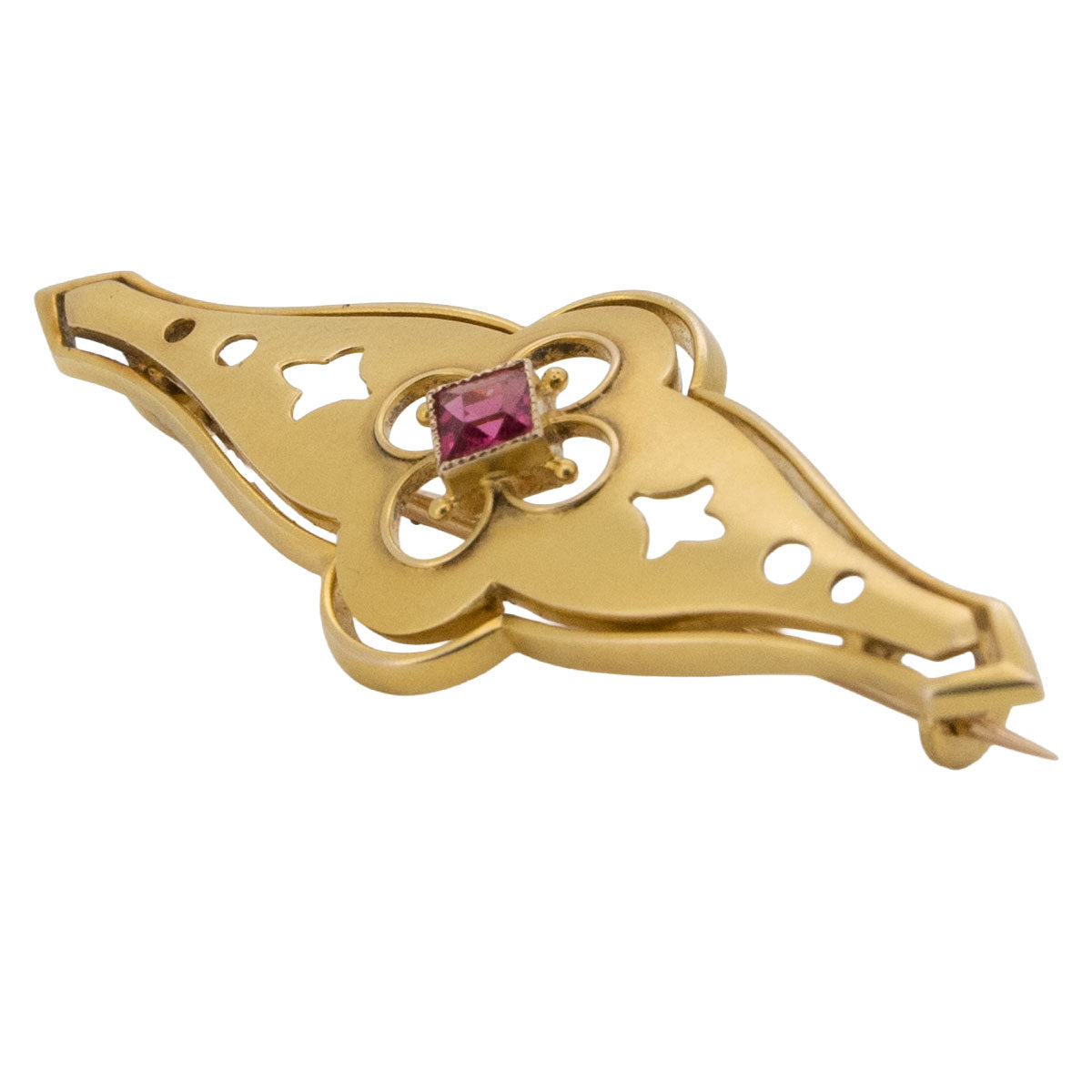 1177 – Jugendstil Brosche aus 585 Gelbgold mit Rubin – Pforzheim, um 1900