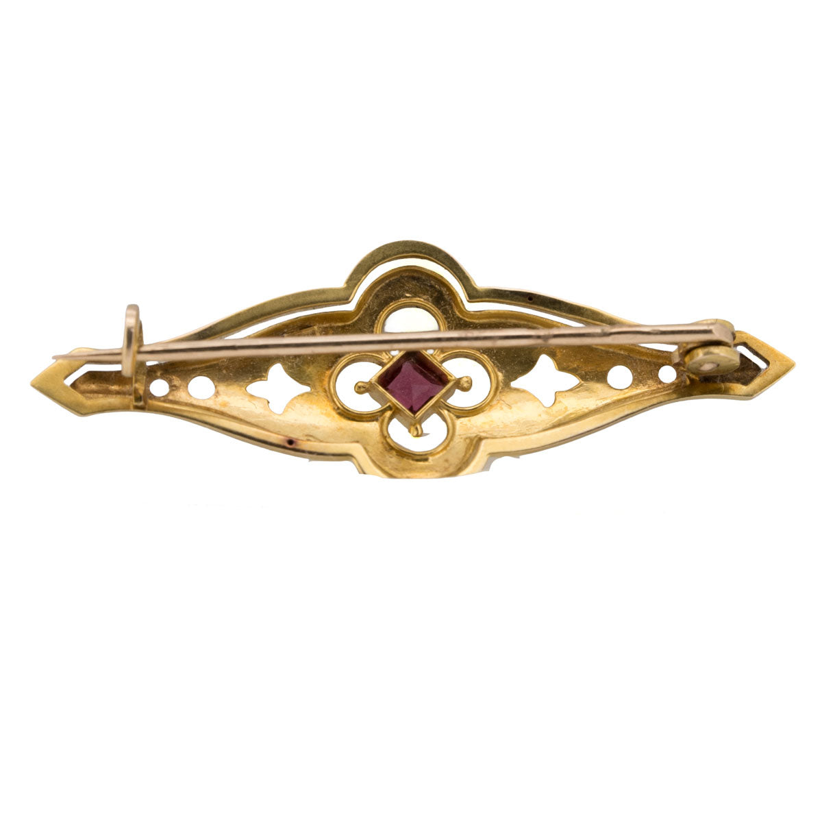 1177 – Jugendstil Brosche aus 585 Gelbgold mit Rubin – Pforzheim, um 1900